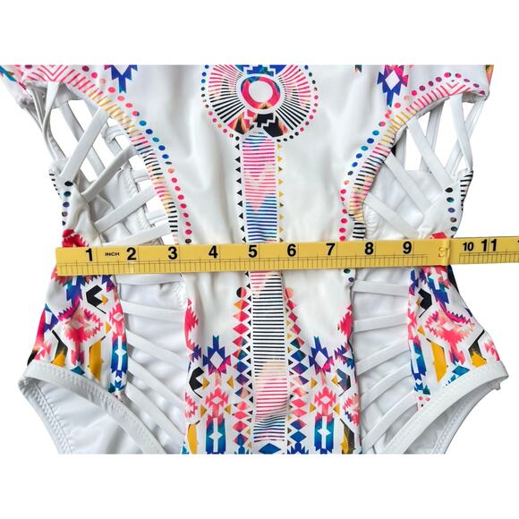 Red Carter White Multicolor Aztec Print One Piece Cutout Swimsuit - Small (6) - Picture 12 of 16